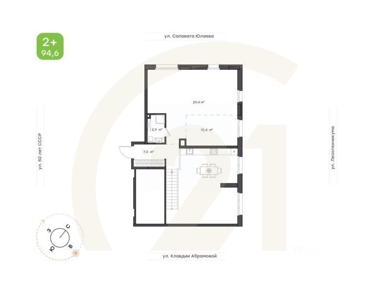 2-комн. квартира, 94,6 м²в ЖК «Бионика Парк»