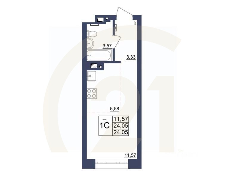 1-комн, 24,05 м²в ЖК «Космос»