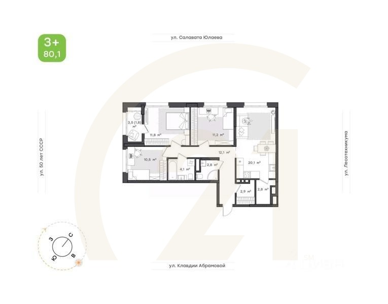 3-комн. квартира, 80,1 м²в ЖК «Бионика Парк»