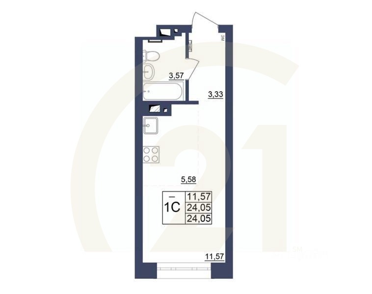 1-комн, 24,05 м²