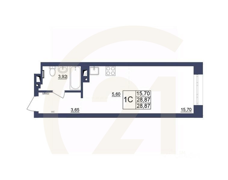 1-комн, 29,27 м²в ЖК «Космос»