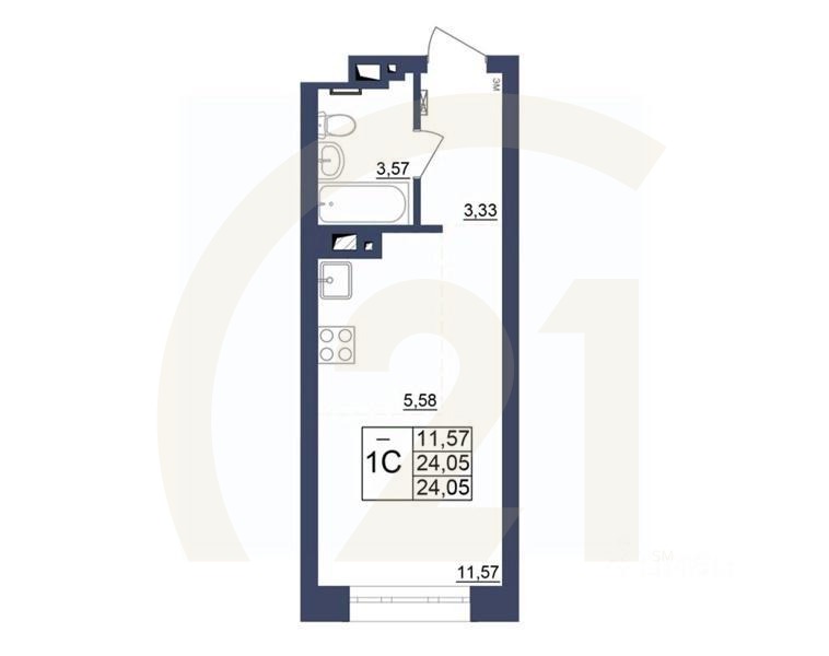1-комн, 24,05 м²в ЖК «Космос»