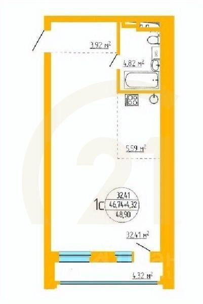 Продаются 1-комн. апартаменты, 47,29 м²в ЖК «Аксаковский»