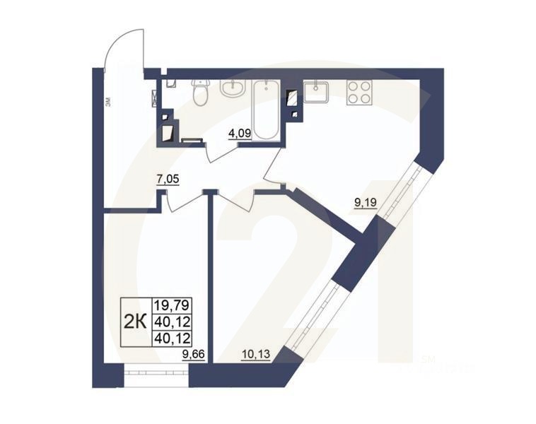 2-комн. квартира, 39,96 м²