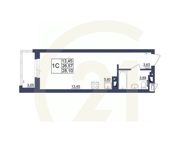 1-комн, 28,1 м²