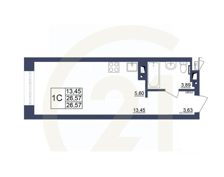 1-комн, 26,66 м²в ЖК «Космос»