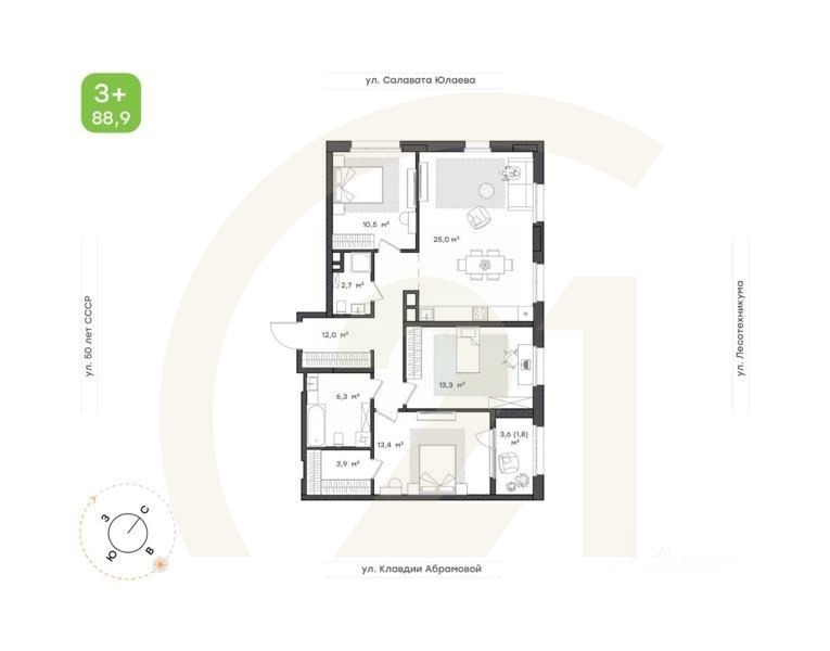 3-комн. квартира, 88,9 м²в ЖК «Бионика Парк»