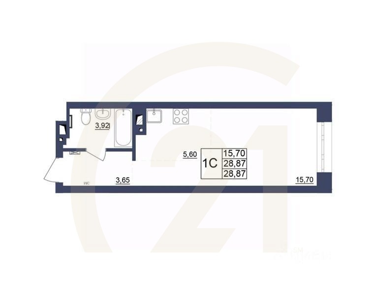 1-комн, 29,05 м²в ЖК «Космос»