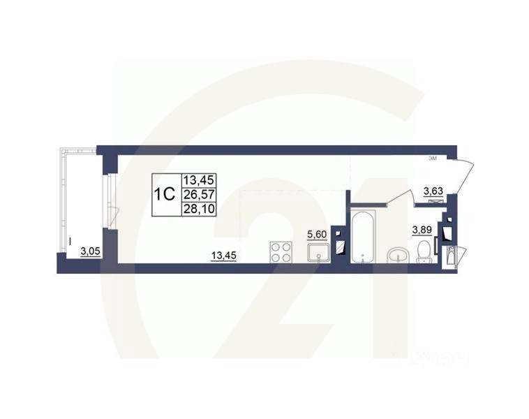 1-комн, 26,97 м²в ЖК «Космос»