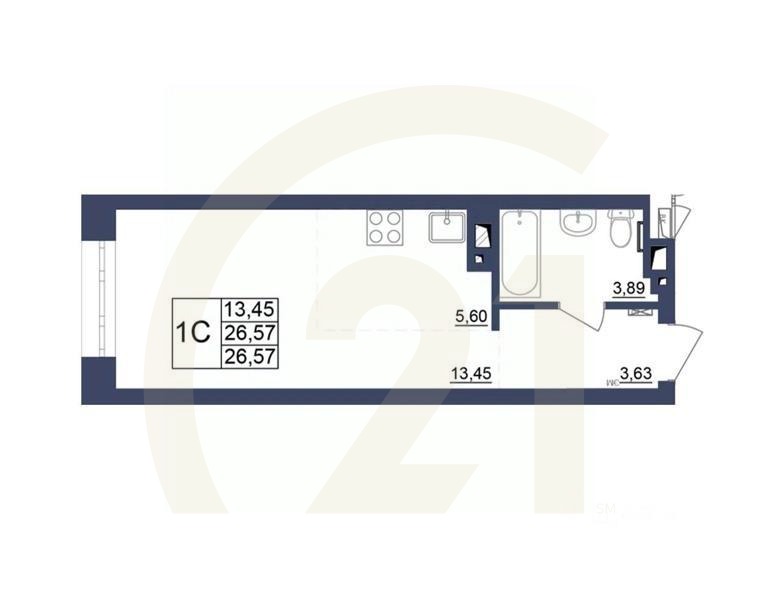 1-комн, 26,57 м²