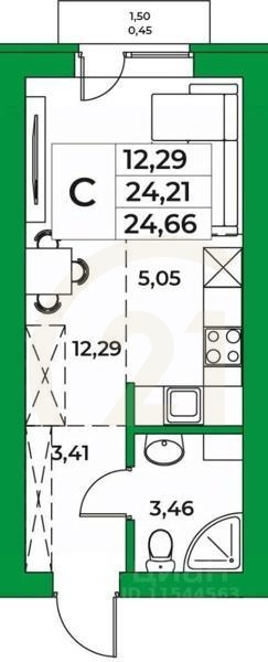 Студия, 24,66 м²