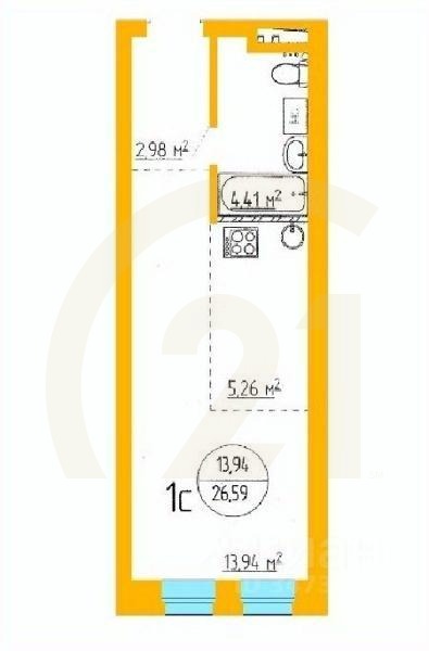 Продаются 1-комн. апартаменты, 26,42 м²в ЖК «Аксаковский»