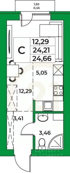 Студия, 24,66 м²