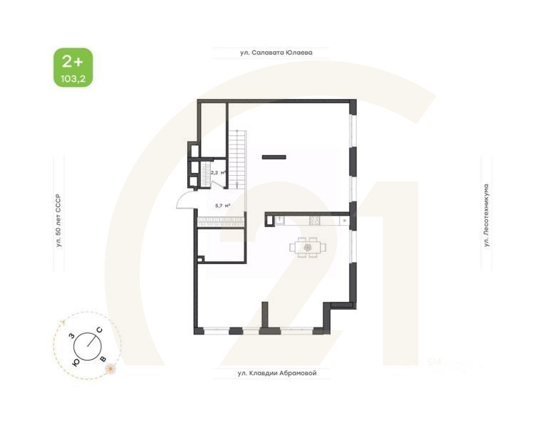 2-комн. квартира, 103,3 м²в ЖК «Бионика Парк»
