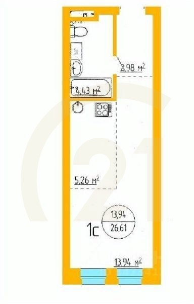 Продаются 1-комн. апартаменты, 26,66 м²в ЖК «Аксаковский»