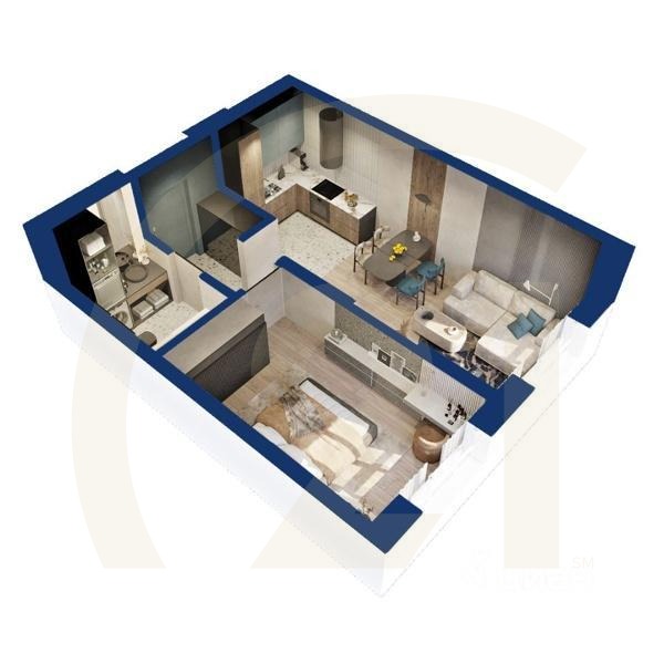 1-комн. квартира, 43,86 м²в ЖК «Вершина»