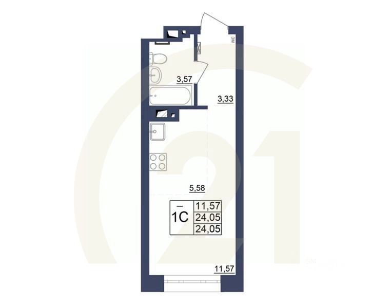 1-комн, 24,05 м²