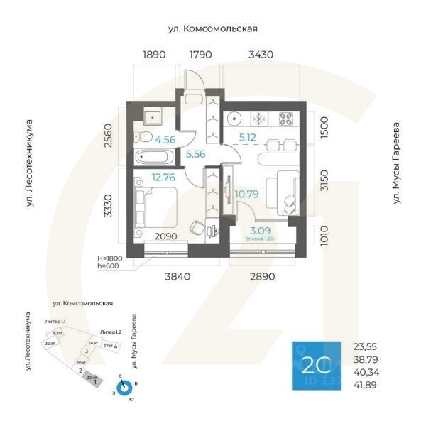 2-комн. квартира, 40,34 м²в ЖК «8 NEBO»