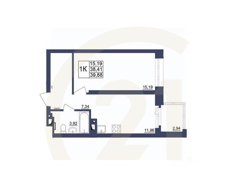 1-комн. квартира, 40,06 м²