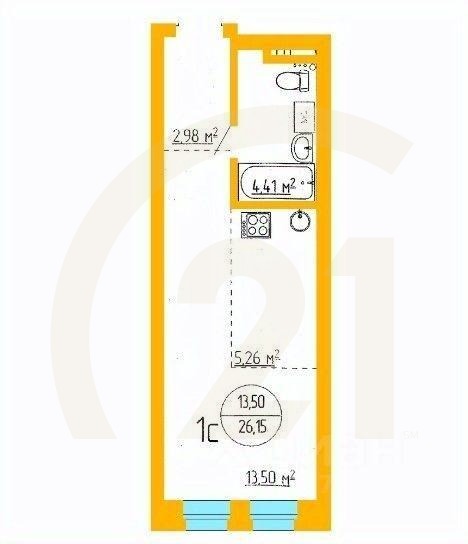 Продаются 1-комн. апартаменты, 26,15 м²в ЖК «Аксаковский»