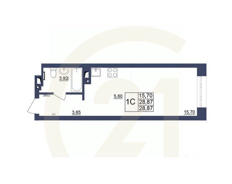 1-комн, 29,55 м²