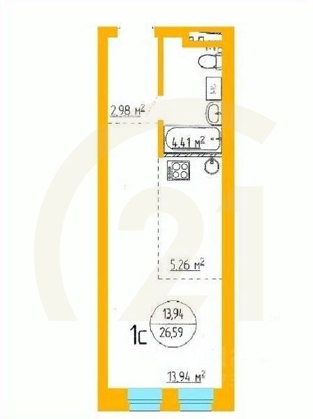 Продаются 1-комн. апартаменты, 26,59 м²в ЖК «Аксаковский»