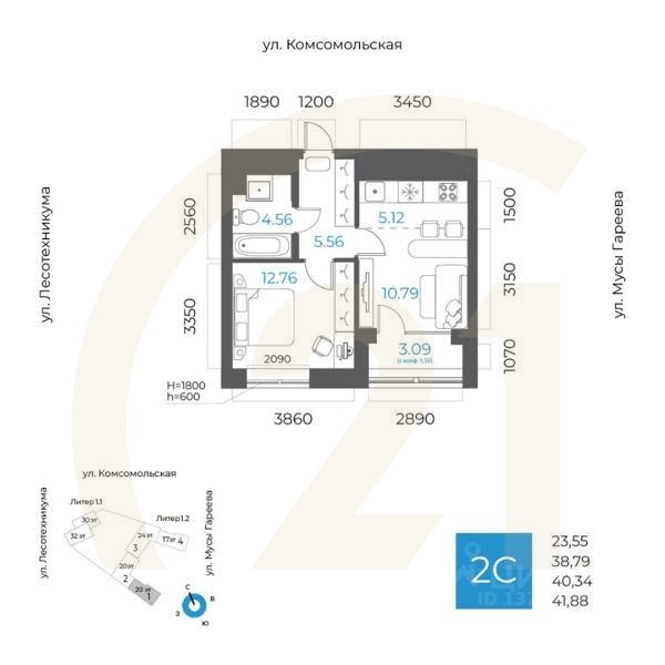 2-комн. квартира, 40,34 м²в ЖК «8 NEBO»