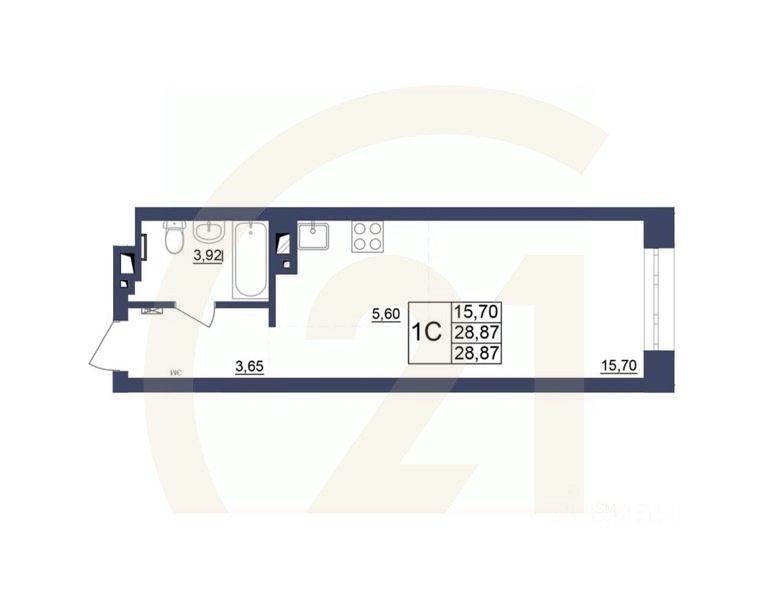 1-комн, 28,74 м²в ЖК «Космос»