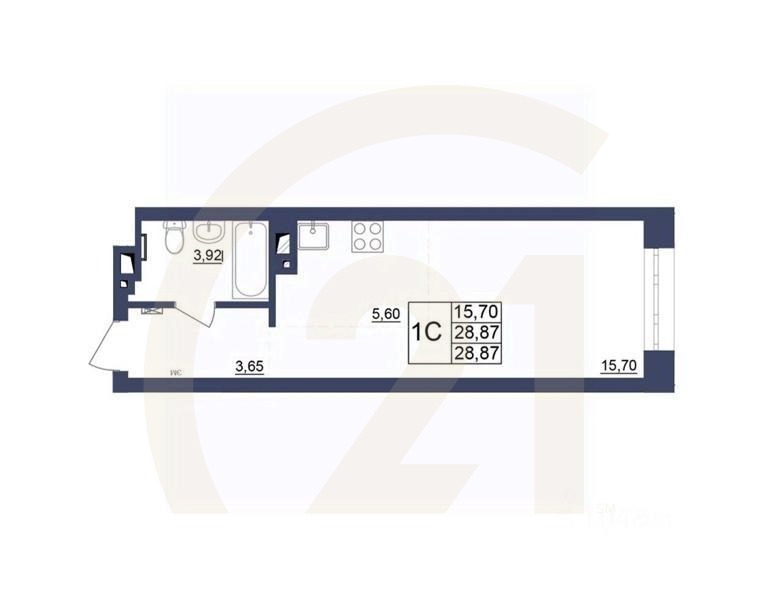 1-комн, 28,87 м²в ЖК «Космос»