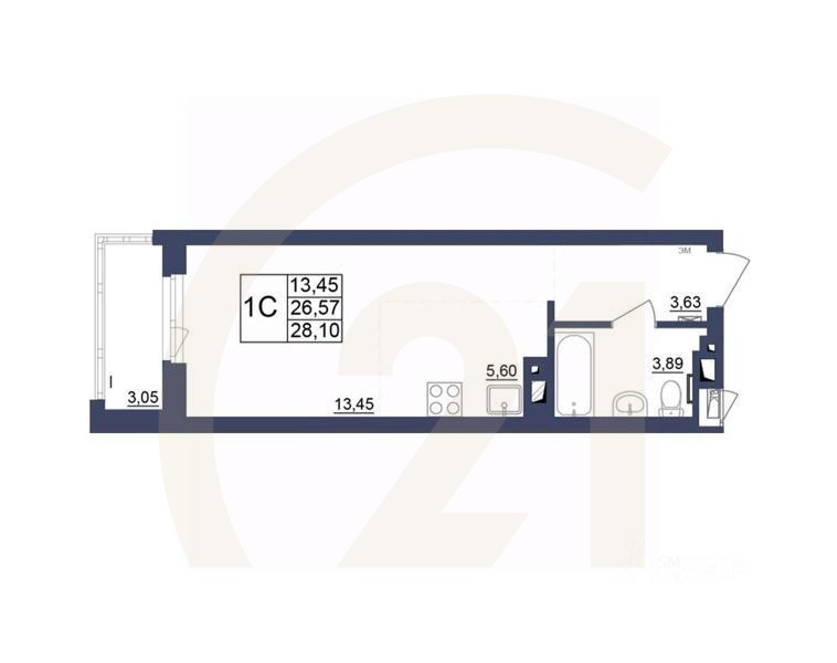 1-комн, 27,92 м²в ЖК «Космос»