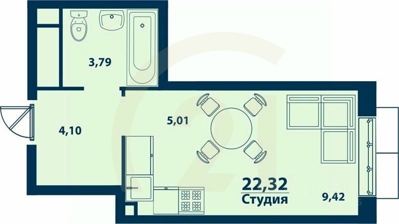 Студия, 22,32 м²в ЖК «Город природы»
