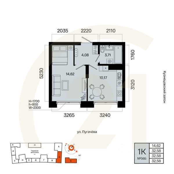 1-комн. квартира, 32,58 м²в ЖК «Первый остров»