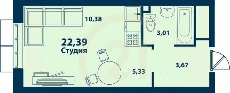 Студия, 22,39 м²в ЖК «Город природы»