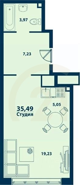 Студия, 35,48 м²