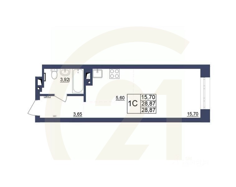 1-комн, 29,05 м²в ЖК «Космос»