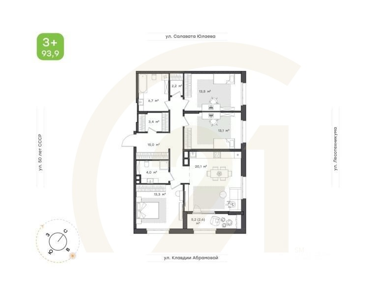 3-комн. квартира, 93,9 м²в ЖК «Бионика Парк»