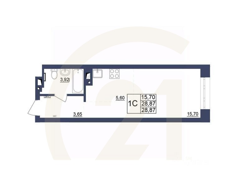 1-комн, 28,96 м²в ЖК «Космос»