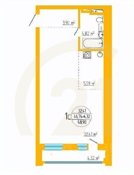 1-комн, 47,28 м²в ЖК «Аксаковский»