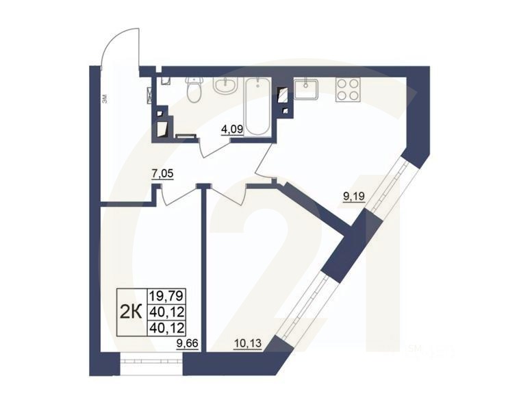 2-комн. квартира, 40,24 м²