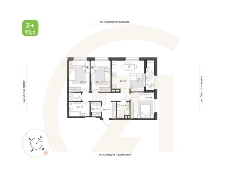 3-комн. квартира, 93,6 м²в ЖК «Бионика Парк»
