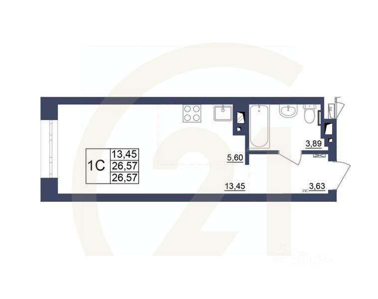 1-комн, 26,39 м²