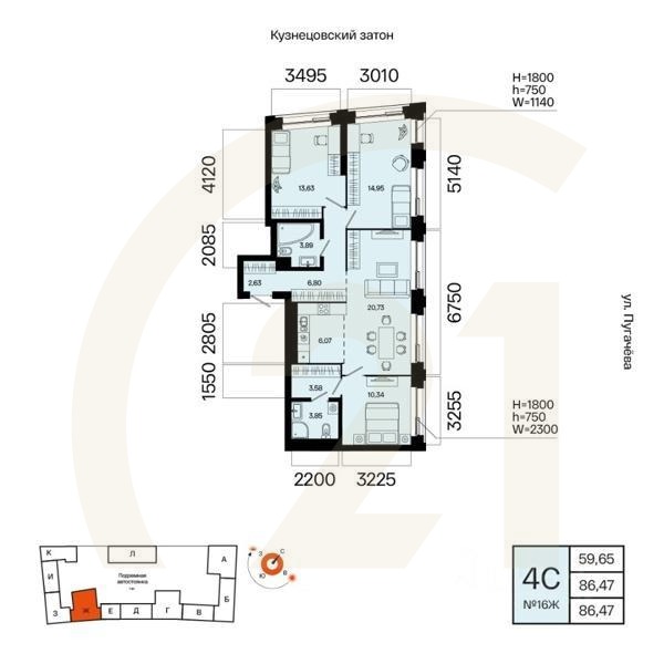 4-комн. квартира, 86,47 м²в ЖК «Первый остров»