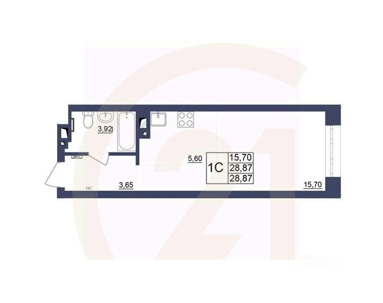 1-комн, 28,87 м²в ЖК «Космос»
