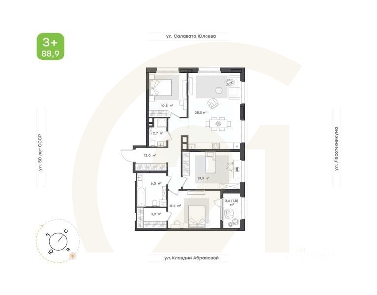 3-комн. квартира, 88,9 м²в ЖК «Бионика Парк»