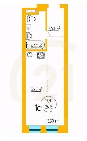 Продаются 1-комн. апартаменты, 26,07 м²в ЖК «Аксаковский»