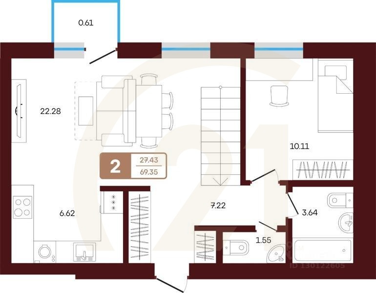 2-комн. квартира, 69,35 м²в ЖК «ЯРАТАУ»