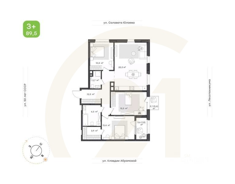 3-комн. квартира, 89,5 м²в ЖК «Бионика Парк»