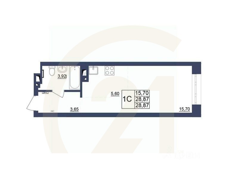 1-комн, 28,87 м²в ЖК «Космос»