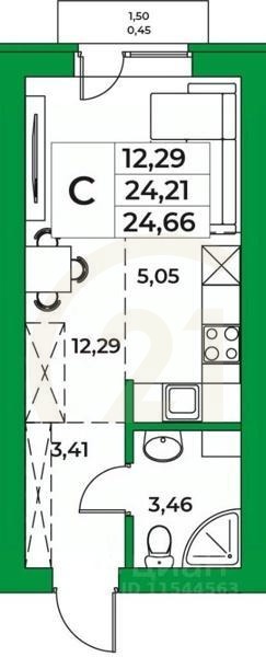 Студия, 24,66 м²