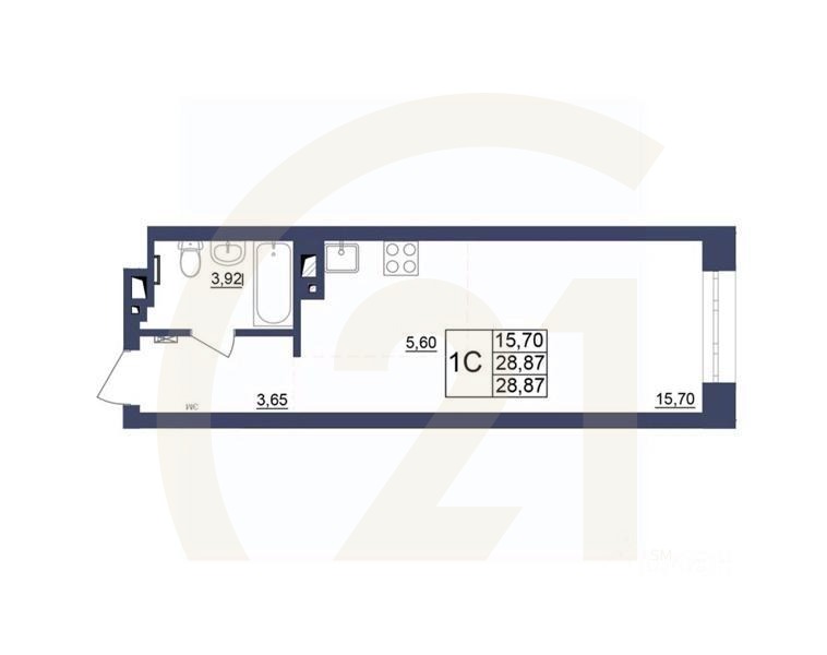1-комн, 28,96 м²в ЖК «Космос»